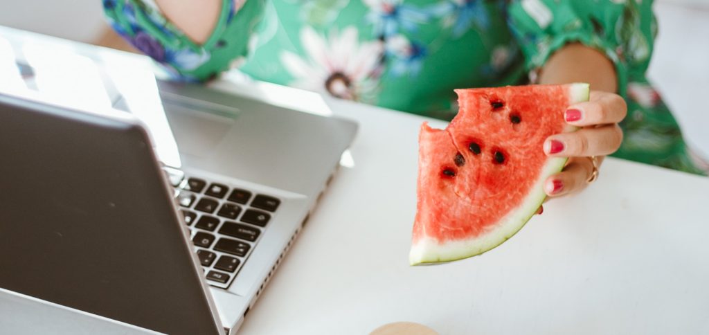 watermelon by a computer