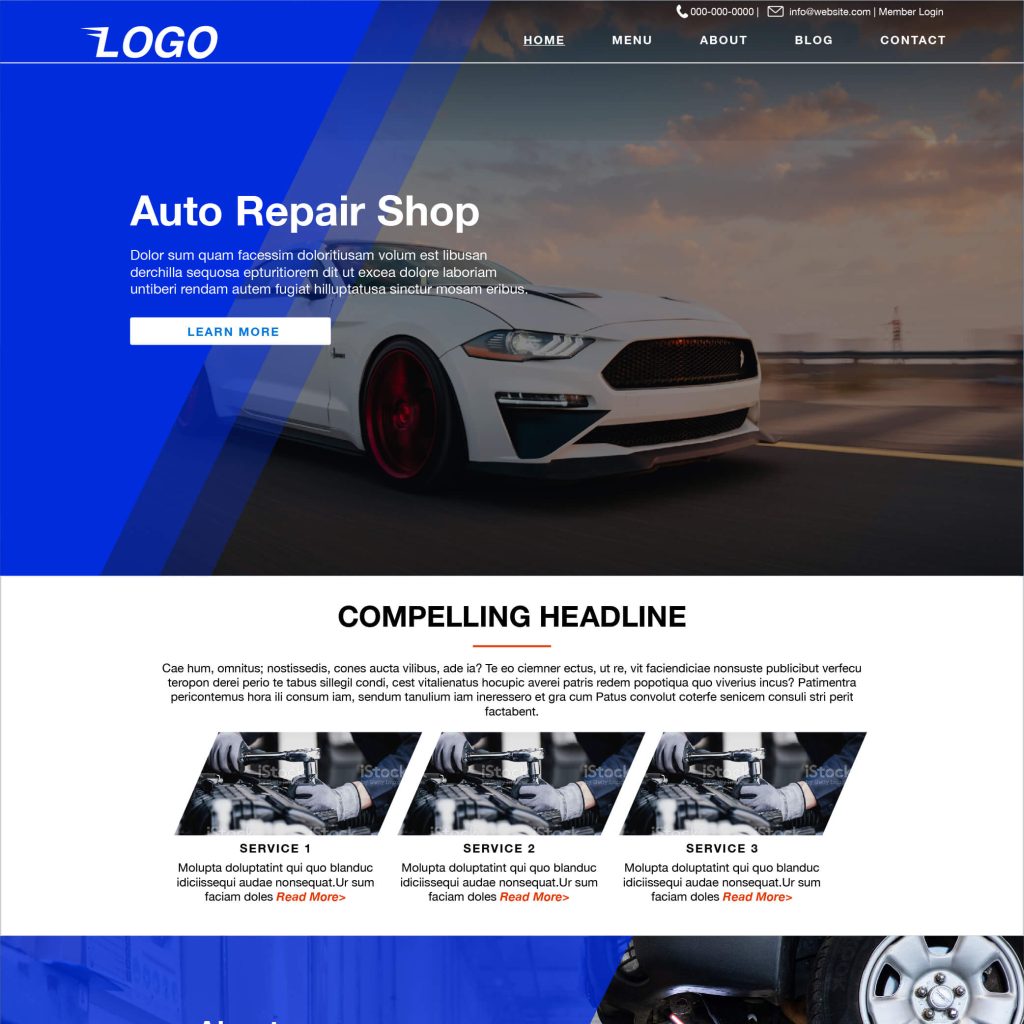 Chris’s Autobody Shop Website Template in Royal Blue