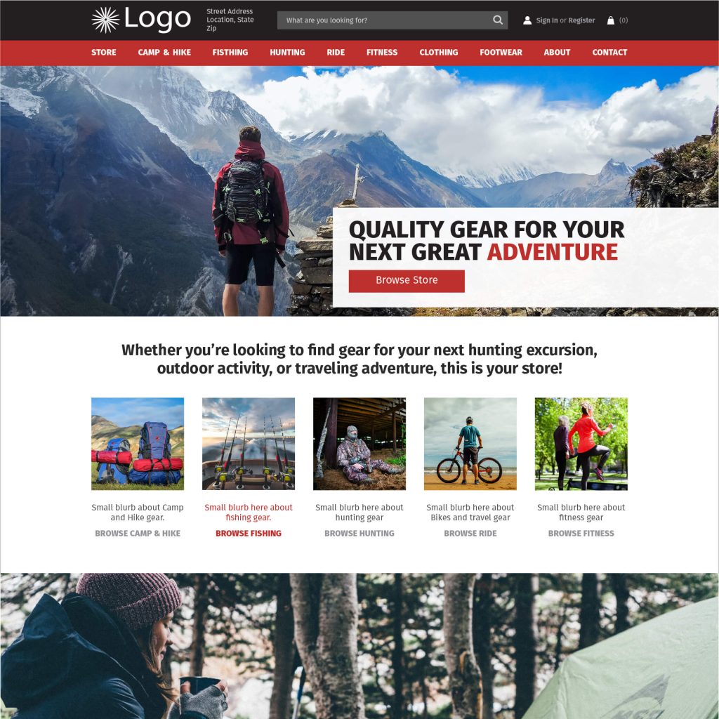 Quality Outdoor Gear Website Template in Red