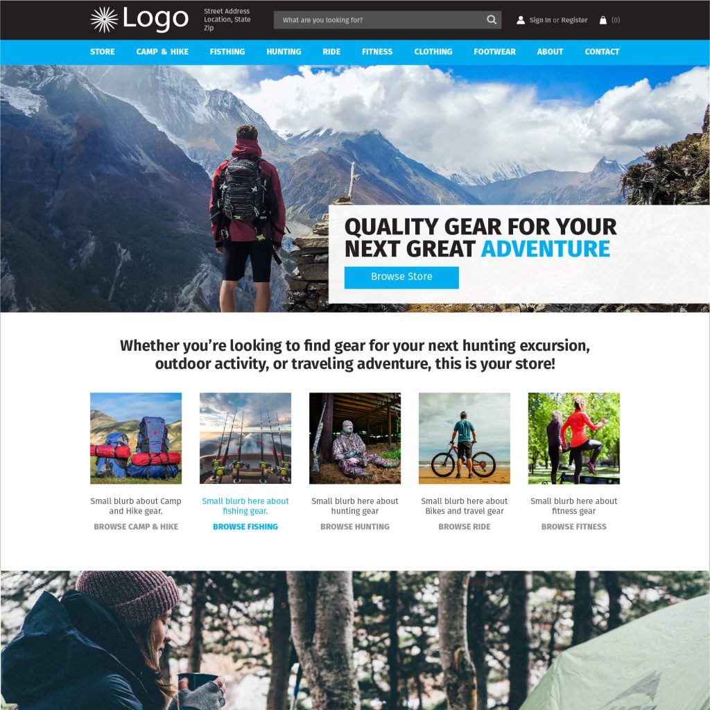 Quality Outdoor Gear Website Template in Blue