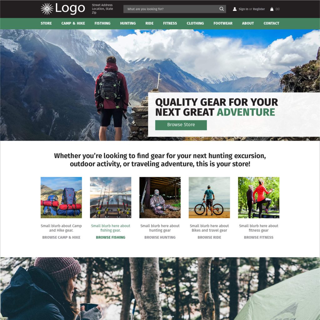 Quality Outdoor Gear Website Template in Green