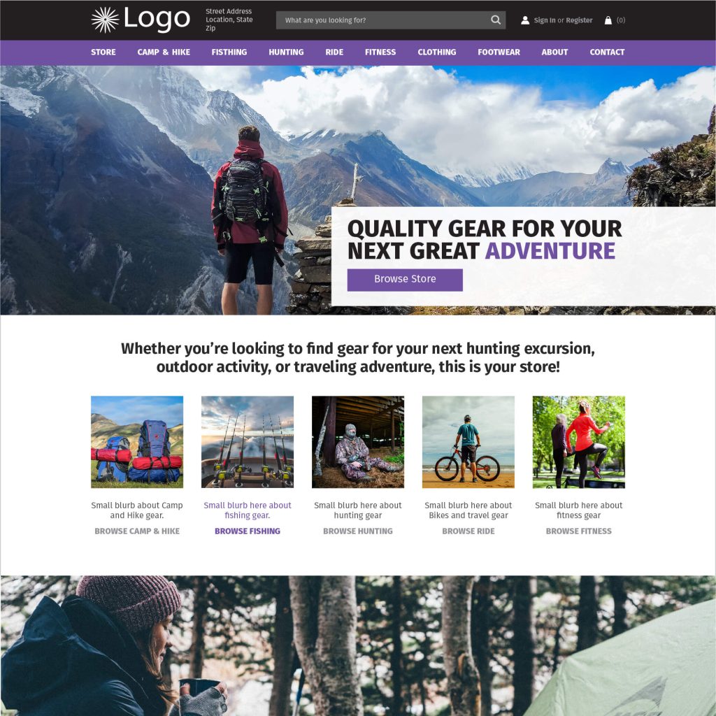 Quality Outdoor Gear Website Template in Purple