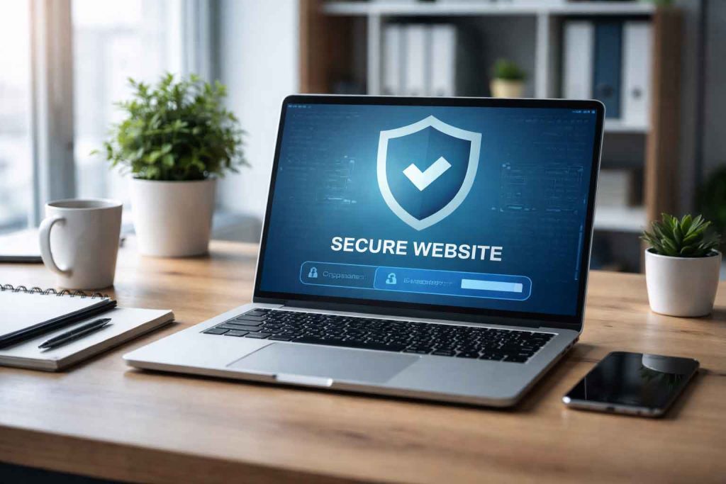 A computer screen with security icons