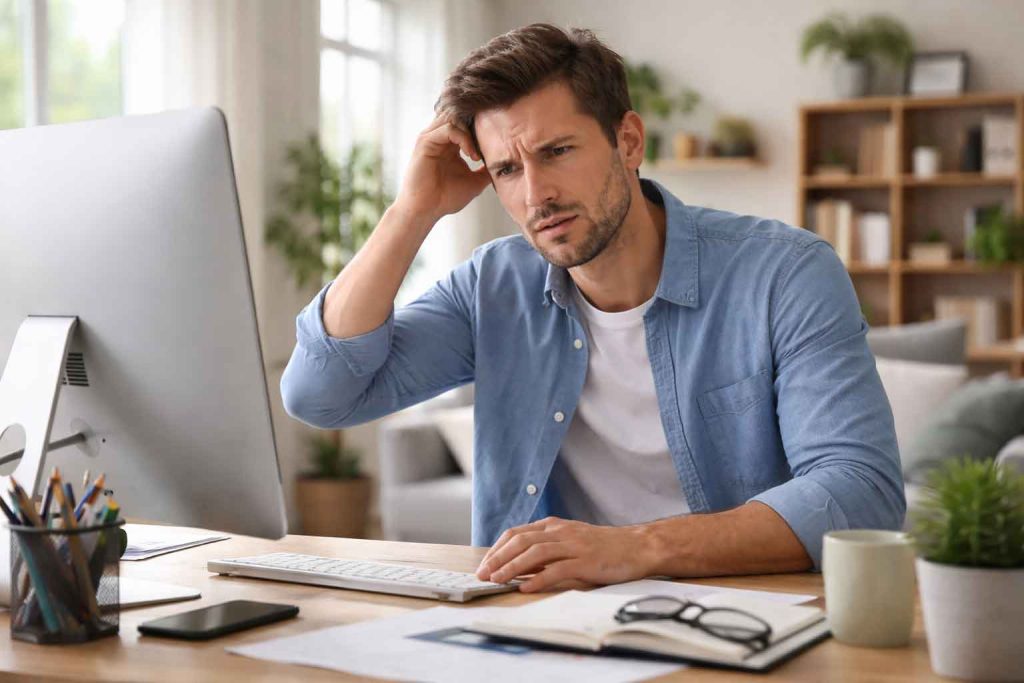 Confused user on a computer
