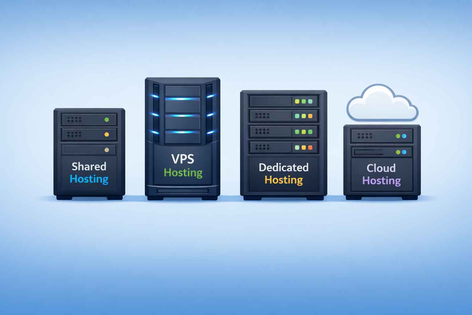 4 servers and the 4 different types of website hosting.