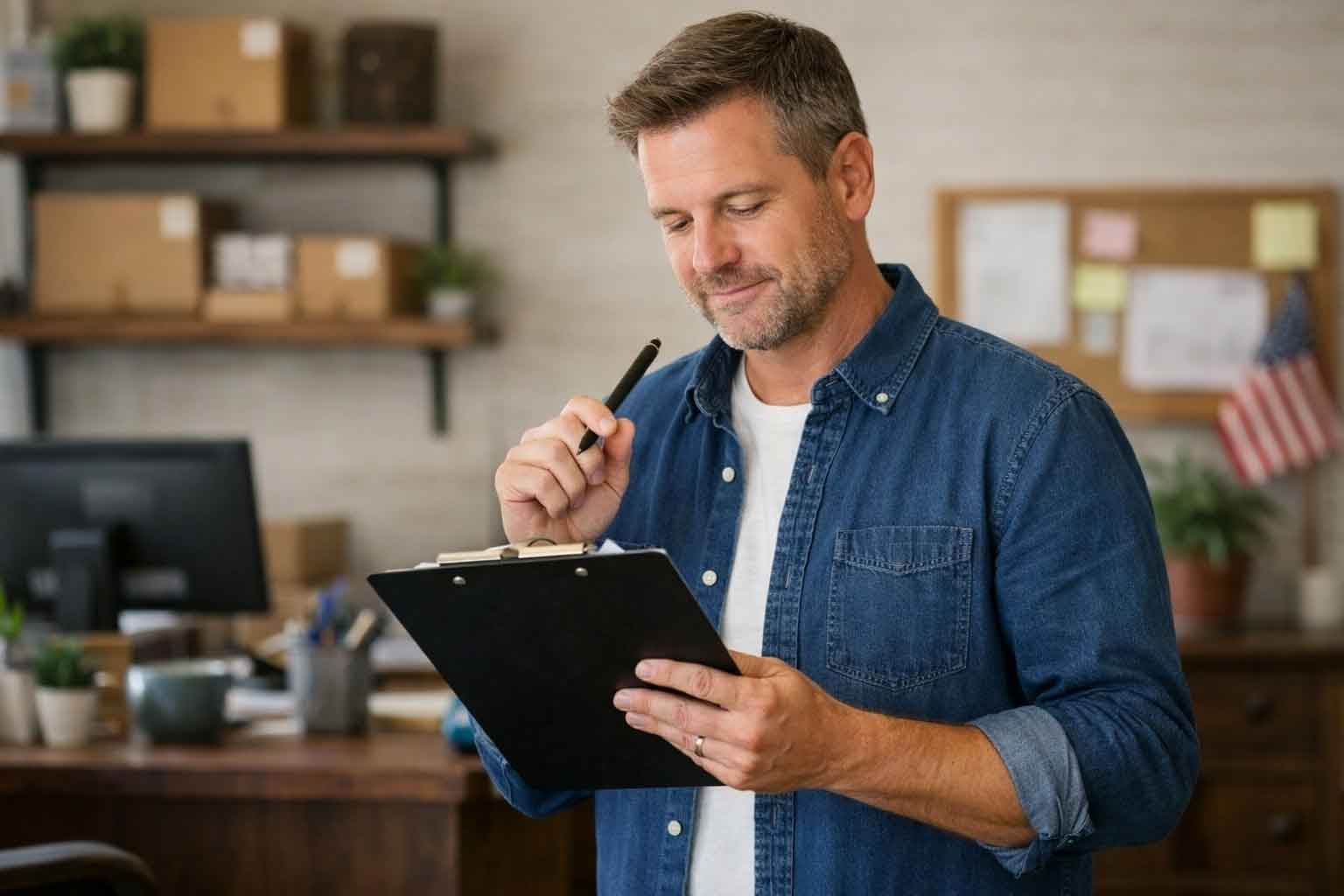 business owner going over a checklist