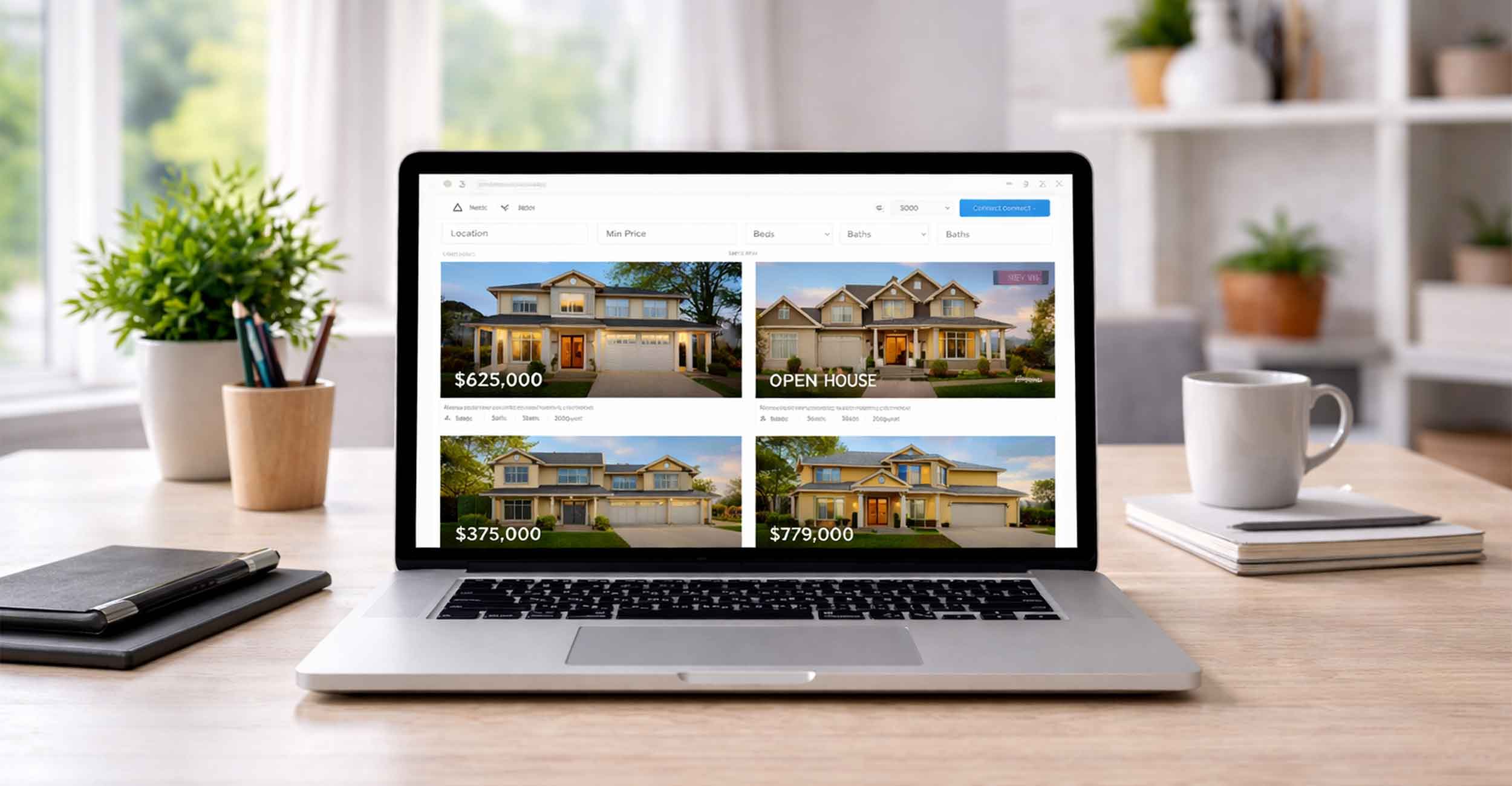Homes listed on a website. You'll need an IDX plugin to do this on WordPress. Full Scope can help with that!